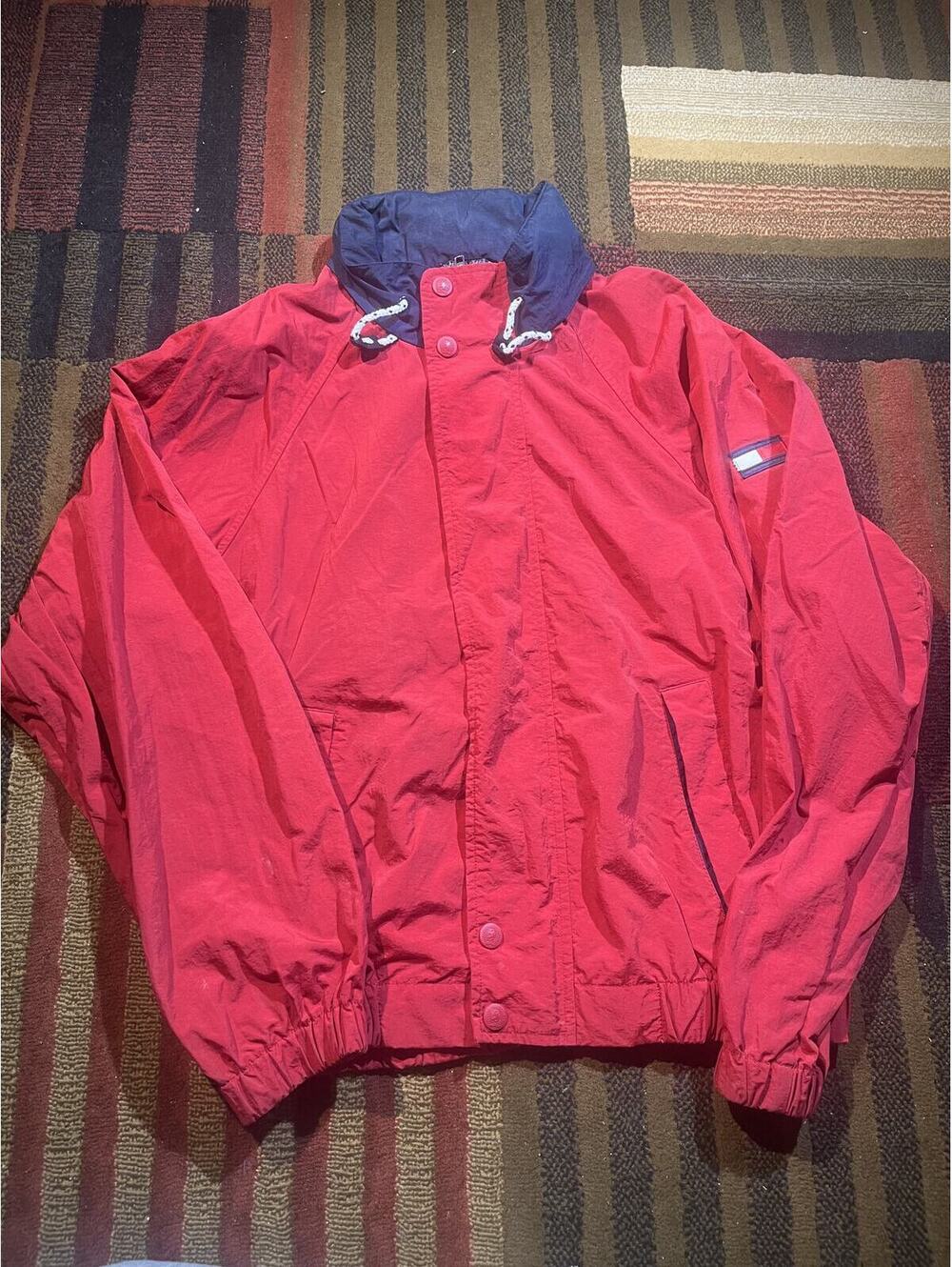 Tommy Hilfiger Windbreaker Jacket Large Red Navy Flag